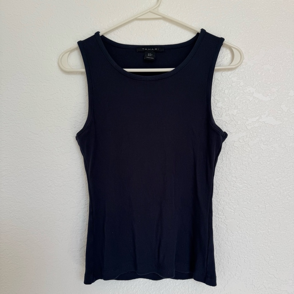 Tahari Women's Medium Navy Blue Ribbed Tank Top